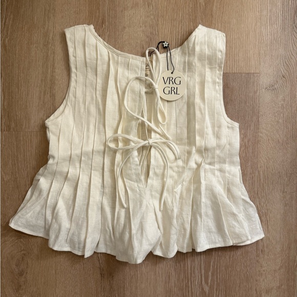 Vrg Grl Tops - VRG GRL Cream Tie-Back Pleated Sleeveless Blouse